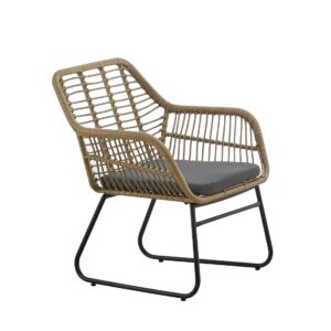 Sillón KROYA, metal, ratán beige, cojín negro