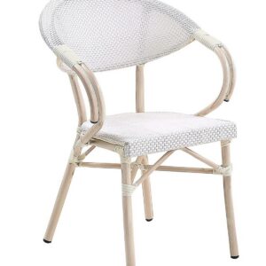 Sillón NERJA, apilable, aluminio, teslin blanco, plata y gris