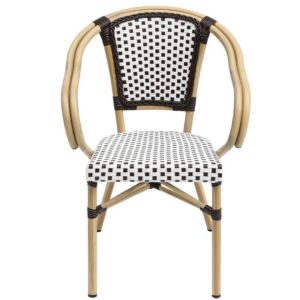 Sillón PARIS, apilable, aluminio, ratán blanco y marrón