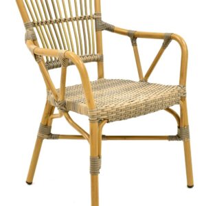 Sillón PAROS, apilable, aluminio, ratán marrón y gris
