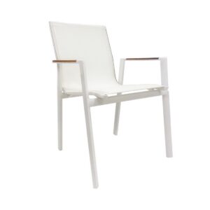 Sillón ROSAURO, apilable, aluminio, textilene blanco