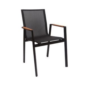 Sillón ROSAURO, apilable, aluminio, textilene negro