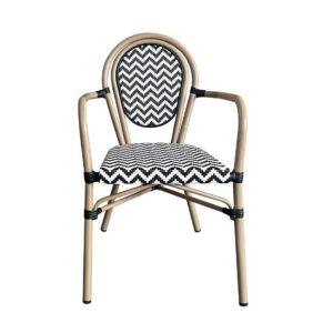 Sillón TARAMAY, apilable, aluminio, mesh blanco y negro