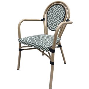 Sillón TARAMAY, apilable, aluminio, mesh crema y verde