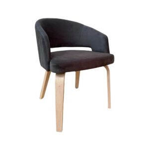 Sillón VISEU, contrachapado de madera de hevea, natural, velvet gris oscuro