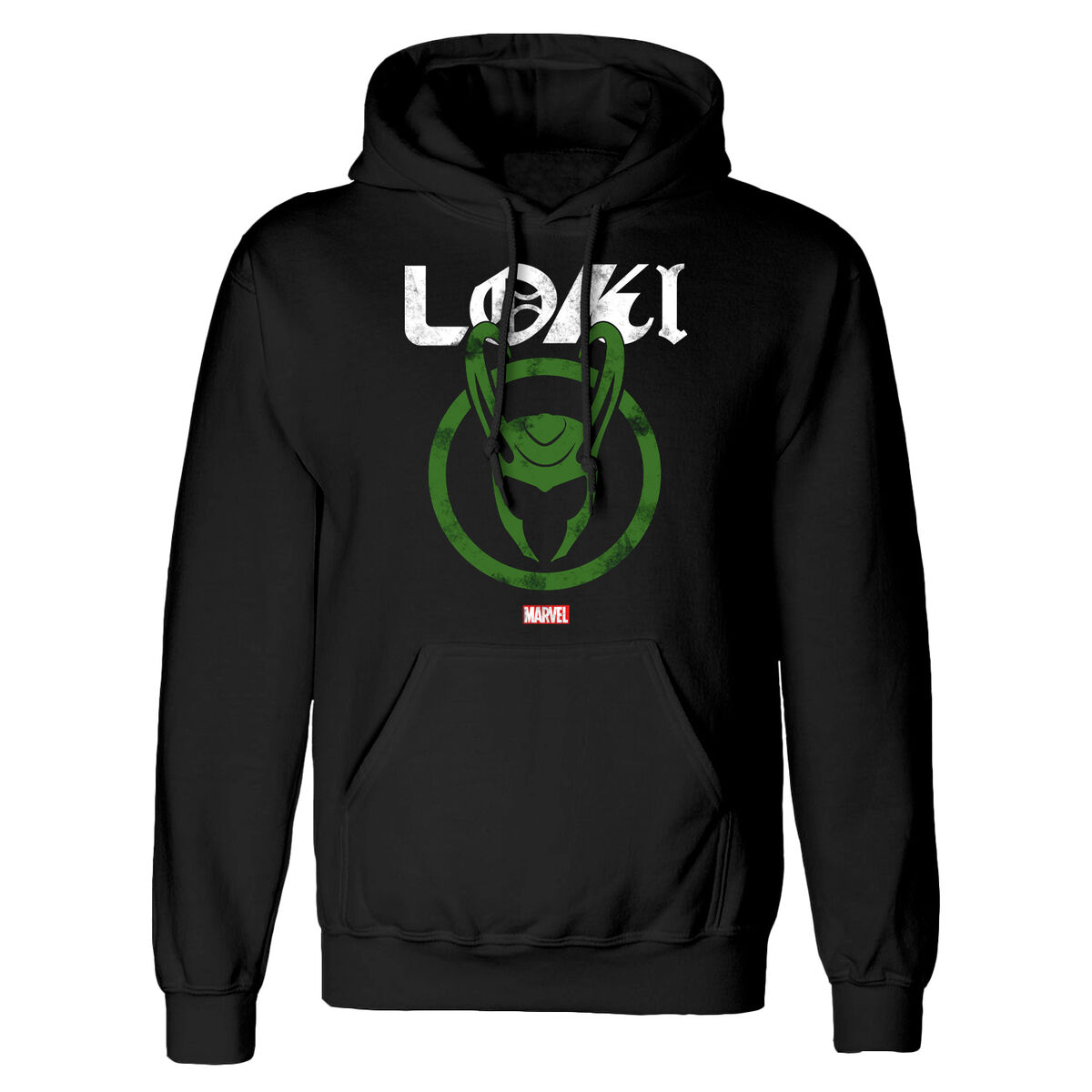 Sudadera con Capucha Unisex Marvel Distressed Logo Negro (Tallas: S-M-L-XL-XXL)