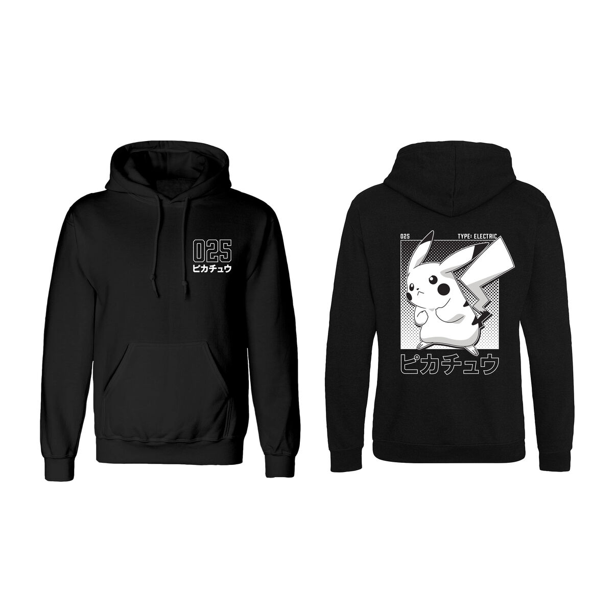 Sudadera con Capucha Unisex Pokémon Halftone Pikachu Negro (Tallas: S-M-L-XL-XXL)