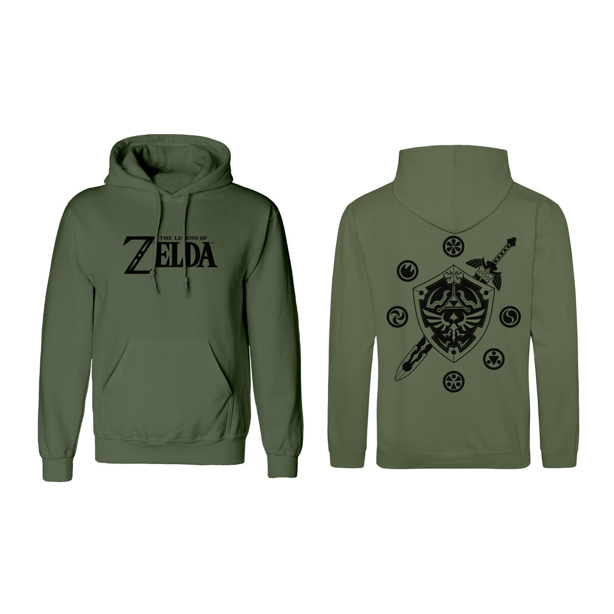 Sudadera con Capucha Unisex The Legend of Zelda Logo and Shield Verde (Tallas: S-M-L-XL-XXL)